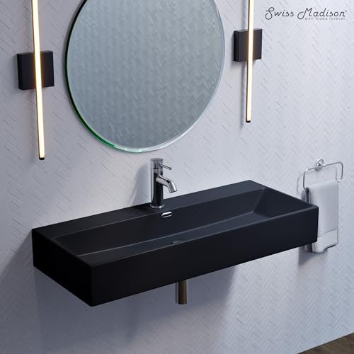 Claire 40” Rectangle Wall-Mount Bathroom Sink in Matte Black - Image 6