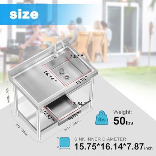 39" Stainless Steel Utility Sink - Image 4