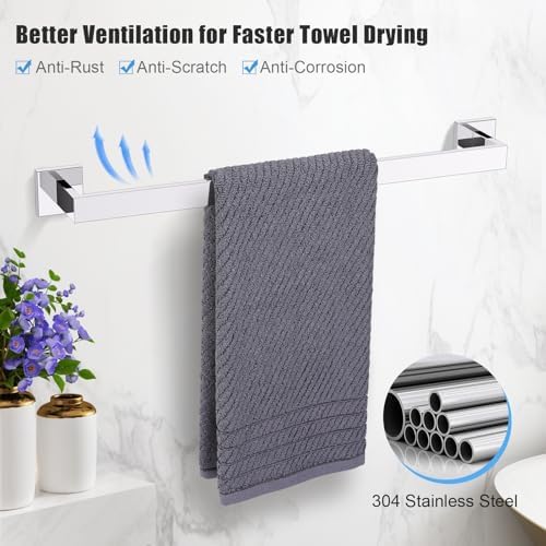 TURS Bathroom Hardware Set Chrome 4-Piece Towel Bar Set Include 24 Inch Towel - Image 2