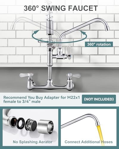ALEASHA 21" Commercial Sink Faucet Wall Mount - Image 4