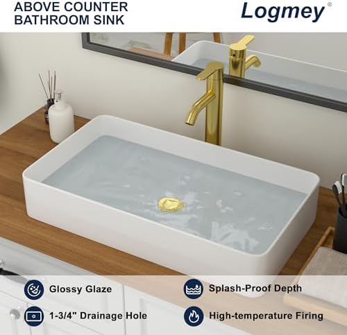 Logmey 24" Bathroom Sink Dorp in 24x14 Large White Vessel Sink - Image 4