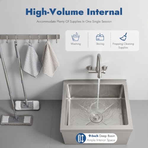 24" x 24" x 13" Commercial Floor Mop Sink, 304 Stainless Steel Utility Mop Basin - Image 2