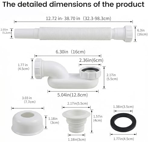 Flexible Tub Drain with Low Profile P Trap, 1-1/2'' & 3'' Inlet - Image 4