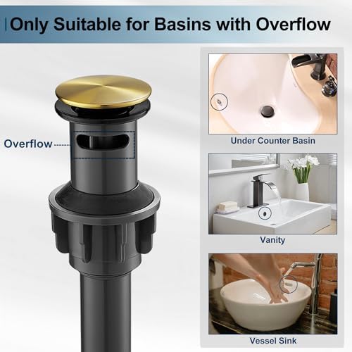 Brushed Gold Pop Up Drain with Anti-Clogging Removable Stopper, High Sealing - Image 2