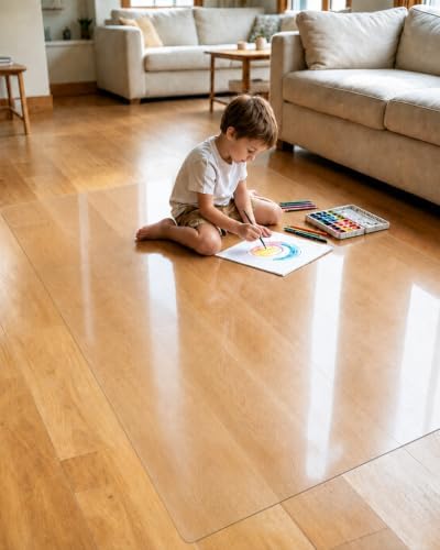【16 Anti-Slip Stickers Included】3'×5' Clear Rug Protector Mat, Waterproof Vinyl by StepSoftlyLiveBoldly