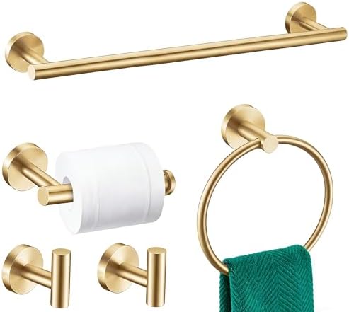 5 Pieces Brushed Gold Bathroom Hardware Accessories Set, SUS304 Stainless Steel by Meetuniquestylesandneeds