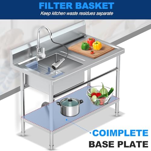 Stainless Steel Utility Sink Freestanding Single Bowl Laundry Sink - Image 5