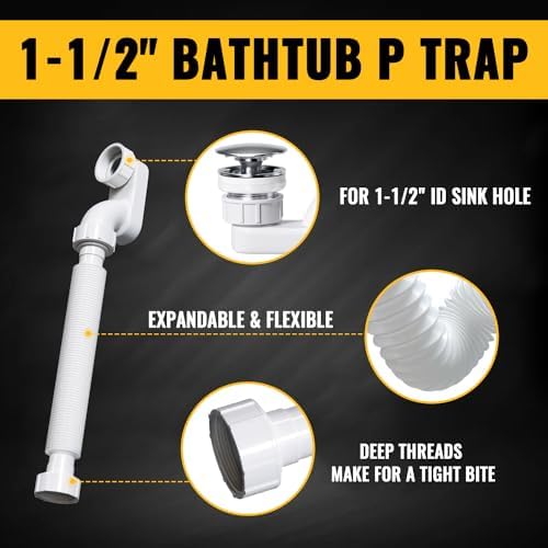 VIVIDA Bathtub Shower Drain Pipe, 1-1/2" Low Profile P Trap - Image 4