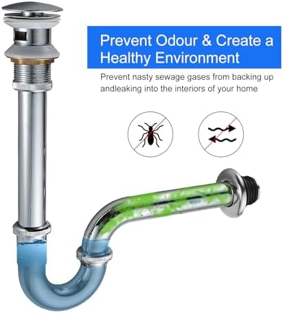 1-1/4" U-Shape Bottle Trap Overflow Drain Kit Stainless Steel Chrome - Image 5
