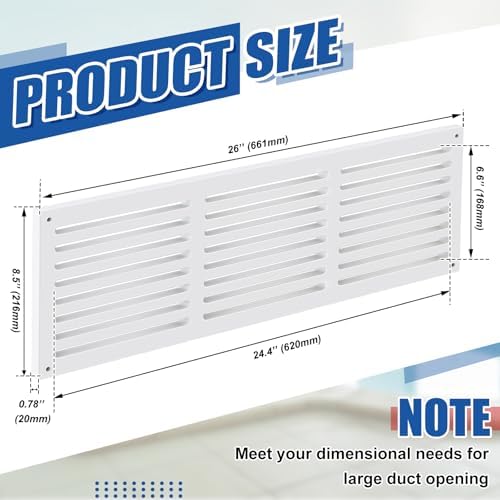 Colingmill 1 Pcs Decorative Return Air Vent Cover 26 x 8.5 x 3/4 Inch White MDF - Image 2