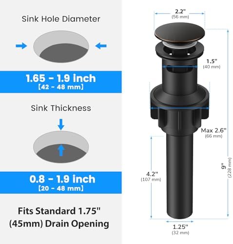 Bathroom Sink Drain with Overflow with Hair Catcher Anti-Clog Sink Strainer - Image 3