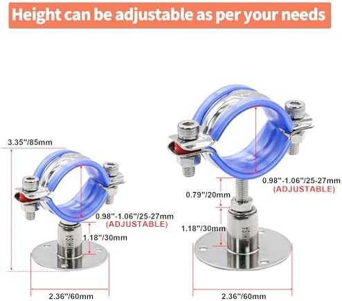 AKIHISA 2 Pcs 304 Stainless Steel Pipe Supports, Wall Mount Ceiling Mount Pipe - Image 2
