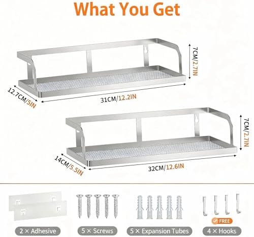 PUSDON 2-Pack Wide Hollowout Shower Caddy & Spice Rack, Wall Mount Bathroom - Image 3