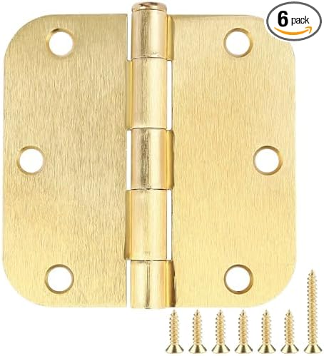 TDCHINGES Rounded Door Hinges 3.5" X 3 1/2 Inch Brushed Brass 5/8" Radius | 6 by TDCHINGES