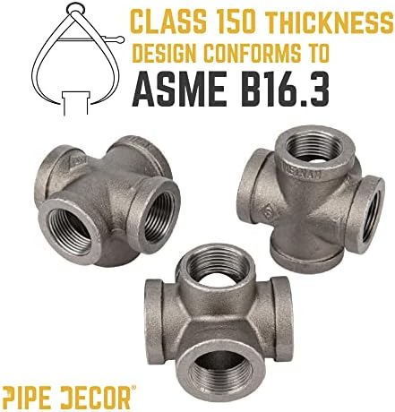 PIPE DECOR 1" 5-way Cross Fitting, Malleable Iron, Fits One Inch Diameter Black - Image 5