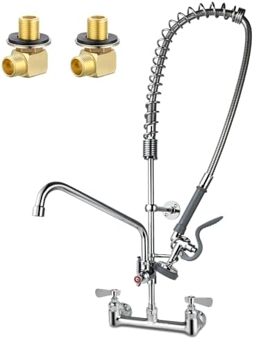 Commercial Sink Faucet with Sprayer 36" Height, 8 Inch Center Wall Mount by Unknown