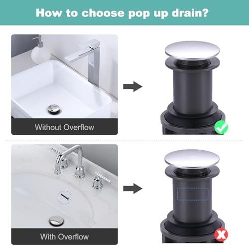 Bathroom Sink Drain Without Overflow, ARCORA Chrome Pop Up Drain - Image 3