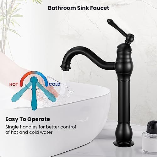 gotonovo Vintage Bathroom Vessel Sink Faucet, Matte Black, No Drain - Image 6