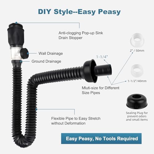 Bathroom Sink Drain Kit with Pipe & Pop-Up Strainer Stopper, Brushed Nickel - Image 6
