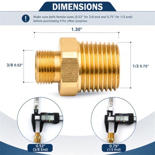 2 Pack 1/2" MNPT to 3/8" Compression Brass Faucet Adapter - Image 5