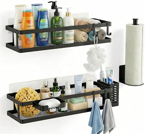 PUSDON 5-in-1 16.5" Extra Long Kitchen Organizer & Shower Caddy Set, Wall Mount - Image 3