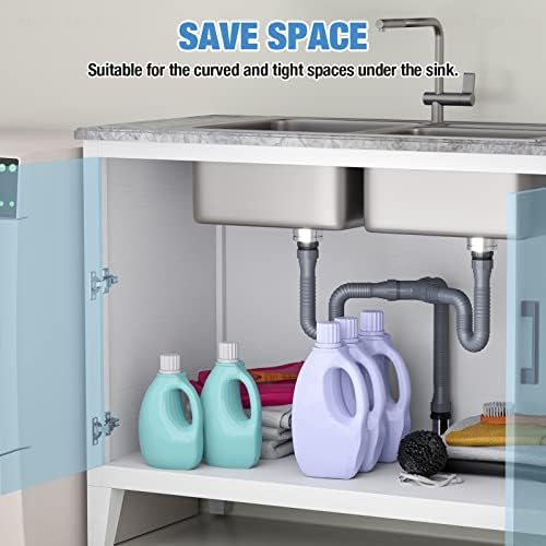NiHome Double Kitchen Sink Drain Kit, Flexible P-Trap 1-1/2" 1-1/4" w/Tape - Image 3
