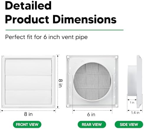 6 Inch Outdoor Dryer Vent Cover Louvered - Image 2