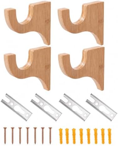 4 Pack Curtain Hooks for Wall, Wooden Shower Rod Holder by Unknown