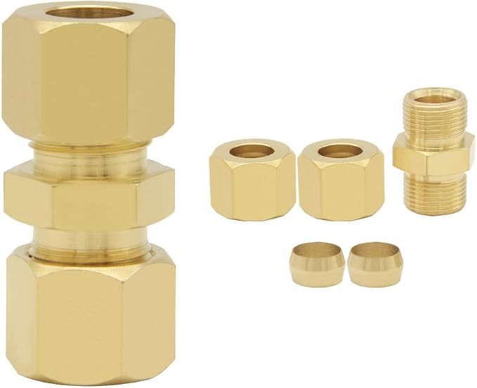 Hooshing 10PCS Brass Compression Tube Fitting 3/8" OD x 3/8" OD Connector - Image 2