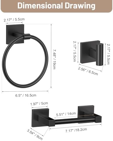 Matte Black Bathroom Accessories, Toilet Paper Holder, Towel Ring & Hooks - Image 7