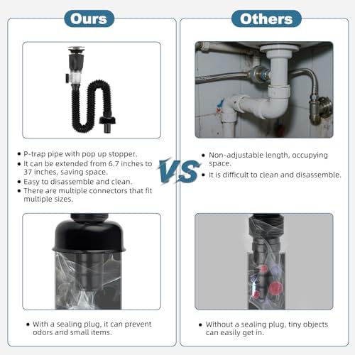 Bathroom Sink Drain Kit/Drain Pipe/Pop-Up Stopper, Big Cap, Brushed Nickel - Image 4