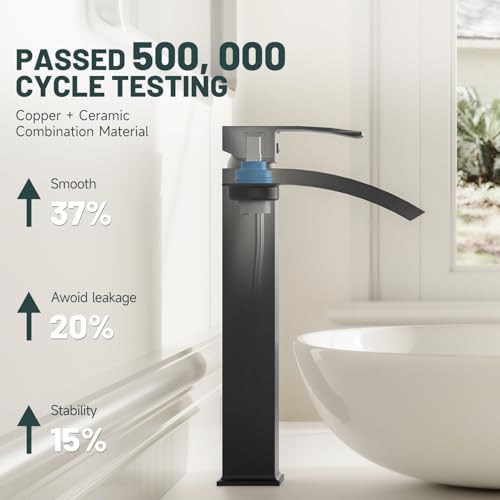 Matte Black Vessel Sink Faucet, Waterfall Bathroom Faucets - Image 5