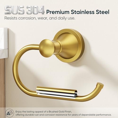 BESy Toilet Paper Holder Wall Mounted Bathroom Tissue Holder Brushed Gold - Image 3
