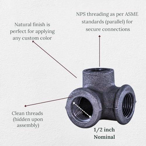 1/2" 3-WAY ELBOW: Industrial Threaded Black Iron Pipe Fittings; Natural - Image 3
