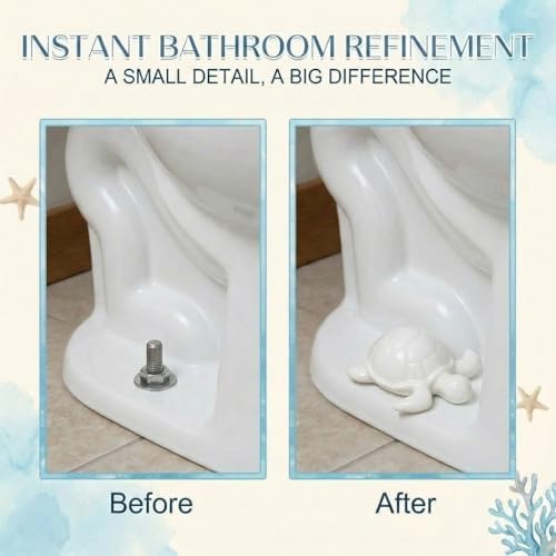White Sea Turtle Ceramic Toilet Bolt Covers 2-Pack, Decorative Bathroom - Image 2