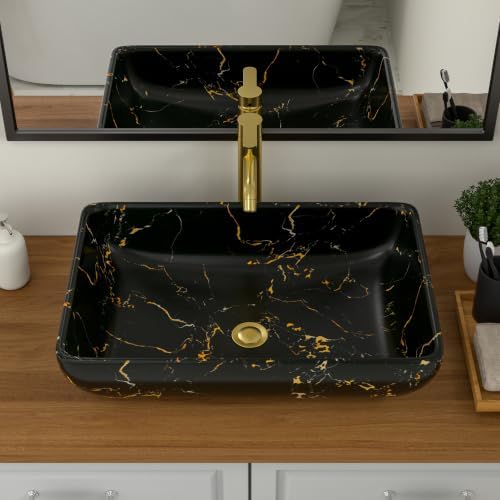 Logmey Rectangle Marble Black Vessel Sink - Image 3