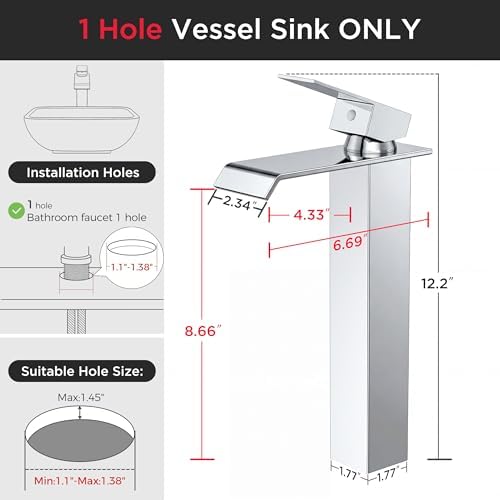 FORIOUS Vessel Tall Bathroom Sink Faucet 1 Hole Single Handle Chrome - Image 2