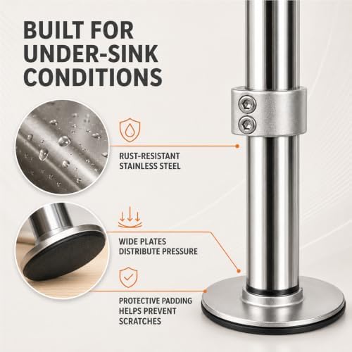 Undermount Sink Brackets, Adjustable Stainless Steel Sink Support Legs Kit - Image 3