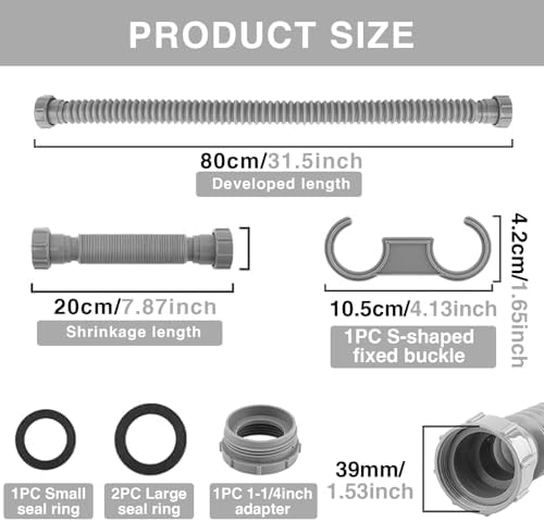 Sink Drain Pipe 1-1/2", Flexible Sink Drain Pipe, Adjustable P Trap - Image 2