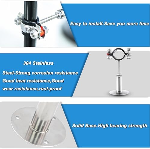 2 Pack Pipe Supports, 304 Stainless Steel Wall Mount Ceiling Mount Pipe Bracket - Image 5
