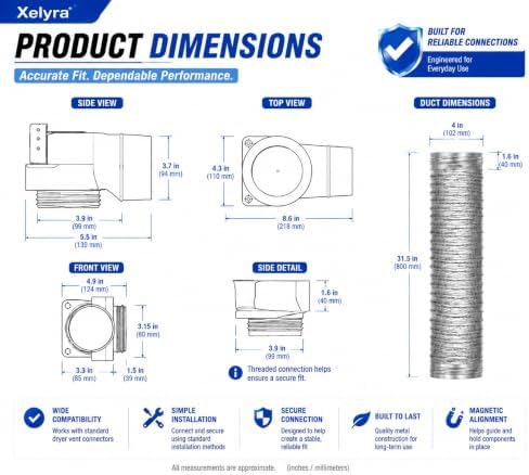 90 Degree Magnetic Dryer Vent Connector Kit, 4-Inch Right Angle Adapter - Image 5
