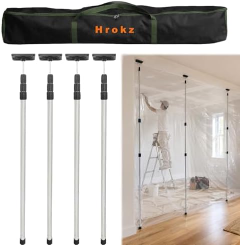 10FT Dust Barrier Poles 4 Pack, Stainless Steel Retractable Zipper Wall Poles by Hrokz