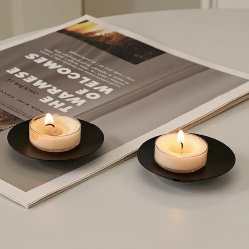 GORGECRAFT 2Pcs Black Small Candle Plate Flat Round Candlestick Stand Holders - Image 7
