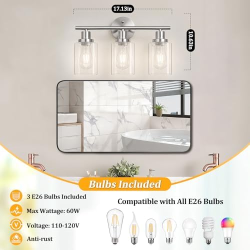 Unicozin Modern Bathroom Light Fixtures, 3 Light Vanity Lights - Image 5