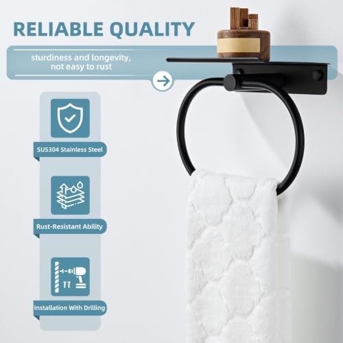 Suyar Oval Towel Ring with Shelf, Bathroom Hand Towel Holder Matte Black - Image 3