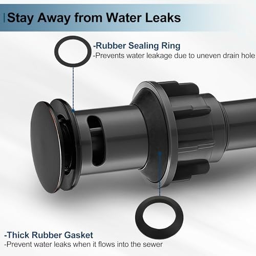 Oil Rubbed Bronze Pop Up Drain for Bathroom Sink, High Sealing Bathroom Sink - Image 4