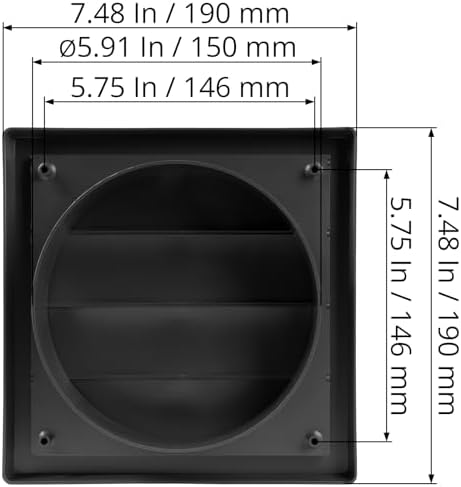 Plastic 6" Black Dryer Vent Cover - Image 2