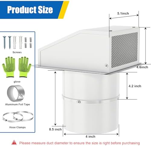 4 Inch Dryer Vent Cover Outside Hooded Wall Vent - Image 2