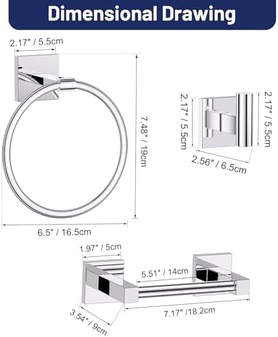 Polished Chrome Bathroom Accessories, Toilet Paper Holder, Towel Ring & Hook - Image 7