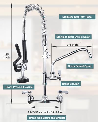 ALEASHA 25" Commercial Sink Faucet Wall Mount - Image 3
